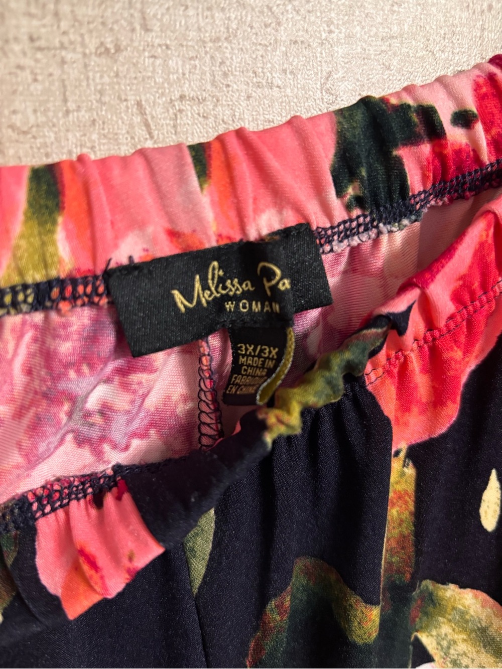 Floral Stripe Wide-Leg Lounge Pants - Black & Pink Melissa Paige 3x - Picture 2 of 3